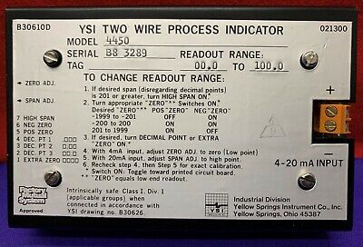 Panel indicador de proceso de dos cables YSI YELLOW SPRINGS 4450 PANTALLA 4450/SC/4-20