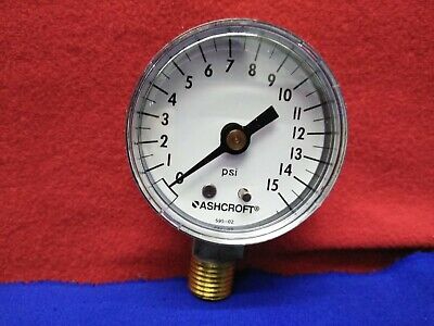 ASHCROFT 20W1005H 02L 15# PRESSURE GAUGE 2” STEEL POLYCARBONATE WINDOW BRASS SOC