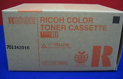 Casete de tóner Ricoh tipo R1, caja amarilla, con sello 751342010, n.º de pieza 888341