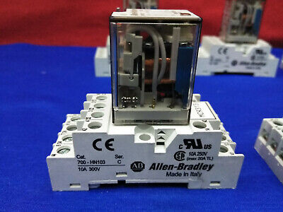 1 LOT OF 6 - ALLEN BRADLEY 700-HN103 RELAY SOCKET BASE & 700-HC24Z24-4 CUBE