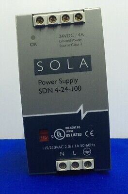 SOLA SDN 4-24-100 SDN4-24-100 DIN RAIL POWER SUPPLY 115/230VAC 2.0/1.1A 50/60HZ