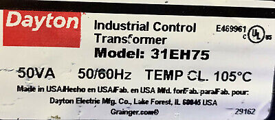 Dayton Industrial Control Transformer 31EH75 50VA 50/60Hz