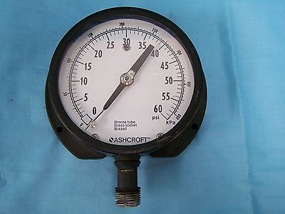 ASHCROFT MODEL 60A 0-60 PSI PRESSURE GAUGE BRONZE TUBE BRASS SOCKET 1/2 NPT