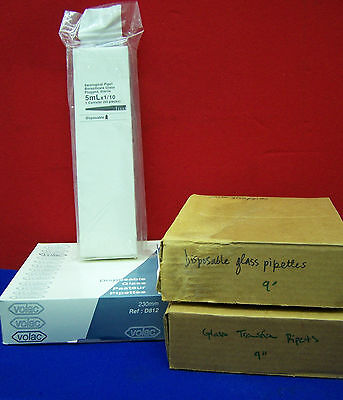 APPROXIMATELY 200+ UNUSED GLASS PIPETTS PIPETS 9" & 10" SEROLOGICAL VOLAC