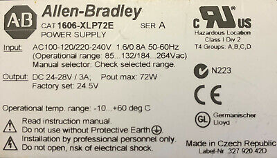 Allen Bradley 1606-XLP72E SER A-NETZTEIL. ARTIKEL WIRD GEBRAUCHT UND UNGETESTET.