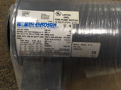 Marathon Electric Fire Pump "Motor Only", Model AVC 182TTDR534, Catalog No: M363