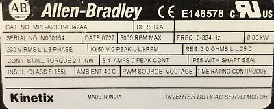 Servomotor Allen Bradley MPL-A230P-Ej42AA SerA con cabezal de engranaje APEX AB/FR042-S1-S1