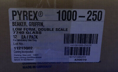 1 PKG OF QTY 12 - CORNING PYREX ® 1000-250 BEAKER 250mL GRIFFIN LOW FORM