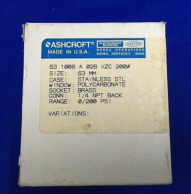 ASHCROFT ® 63 1008 A 02B XZC 200# GRÖSSE: 63 MM MESSGERÄT