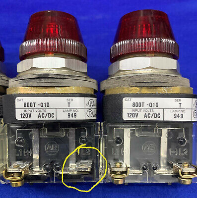 1 lote de 5 unidades: luz piloto/indicadora roja Allen Bradley 800T-Q10 Ser T