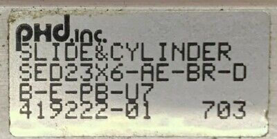 Cilindro deslizante PHD SED23X6-AE-BR-DB-E-PB-U7 con (2) 17503-1-06 y (2) 17000-32-9