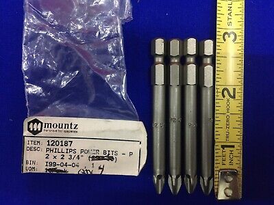 VERKAUFT ALS LOT VON 4 BITS - MOUNTZ / PHILLIPS 120187 POWER BIT P2 X 2-3/4" 