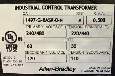 Allen Bradley AB 1497-G-BASX -ON TRANSFORMADOR DE CONTROL INDUSTRIAL SERIE A 