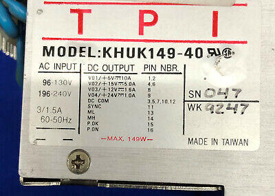 TPI POWER SUPPLY DC KHUK149-40 SN 047