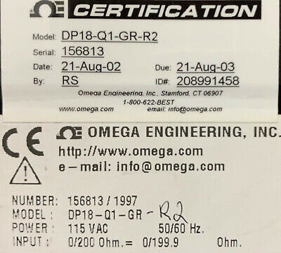 Omega DP18-Q1-GR-R2 Digital Panel Meter /Temperature Controller 115VAC 50/60Hz