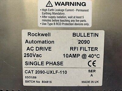 Lot of 2 Rockwell Automatic AC Drive 2090-UXLF-110 / Ser A RFI Filter 10AMP@40C