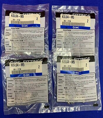 Lot of 4 Bags (Qty 2 per Bag) SMC KSL04-M5  Pneumatic Elbow Fittings