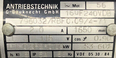 ANTRIEBSTECHNIK 7960327RBF0.0974-71 MOTOR 1650/min 2,0A 115V 60Hz. ARTIKEL IST GEBRAUCHT.