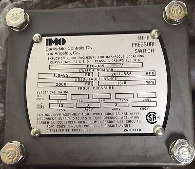 IMO DELAVAL BARKSDALE CONTROLS P1X-J85SS-V HI-P-DRUCKSCHALTER