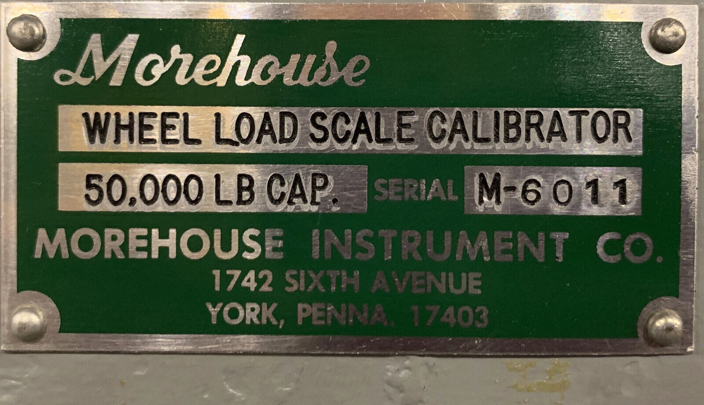 H PRESS MOREHOUSE INSTRUMENT WHEEL LOAD SCALE CALIBRATOR 50,000 LBS CAPACITY