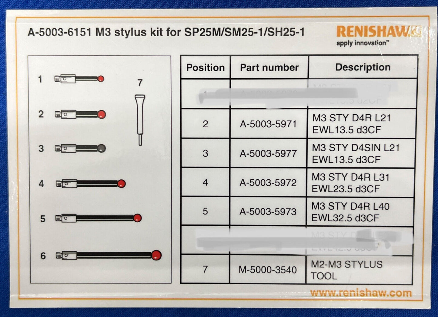 KIT DE LÁPIZ RENISHAW A-5003-615 M3 PARA SM25-1 (FALTAN 2 LÁPIZ)