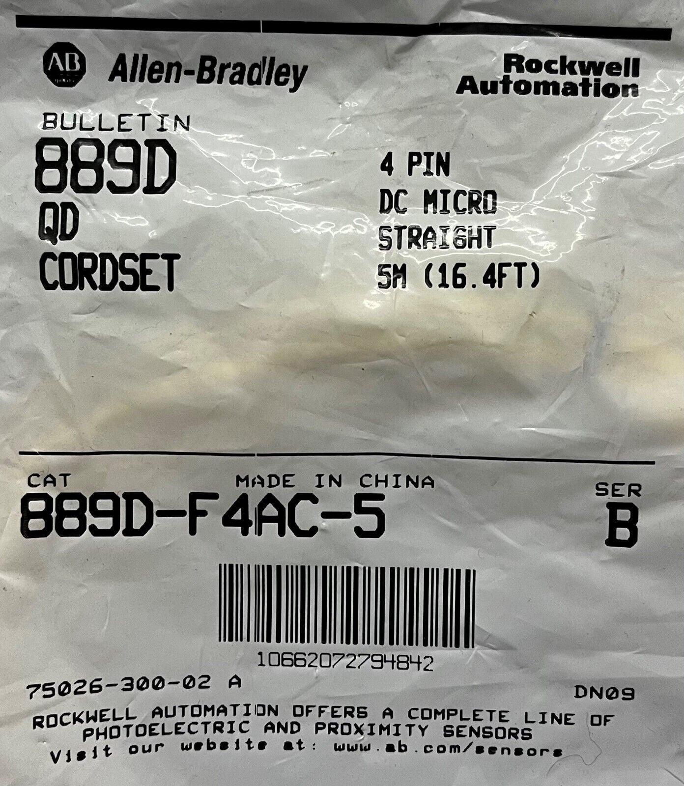 AB ALLEN BRADLEY 889D-F4AC-5 Ser. b 889D QD-KABELSATZ 4-POLIG DC MICRO 5 M (16,4 FT)