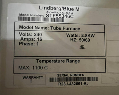 THERMO SCIENTIFIC LINDBERG BLUE M TUBE FURNACE STF55346C 240V MAX 1100C PARTS/RE