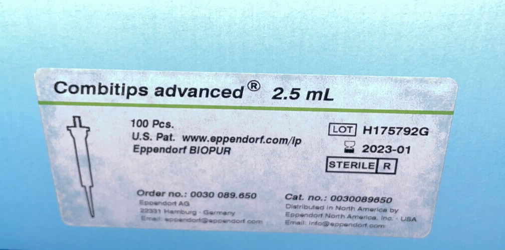 EPPENDORF 00300-089.650 0030089650 COMBITIPS ADVANCED 2.5mL - 1 PACKAGE OF 100