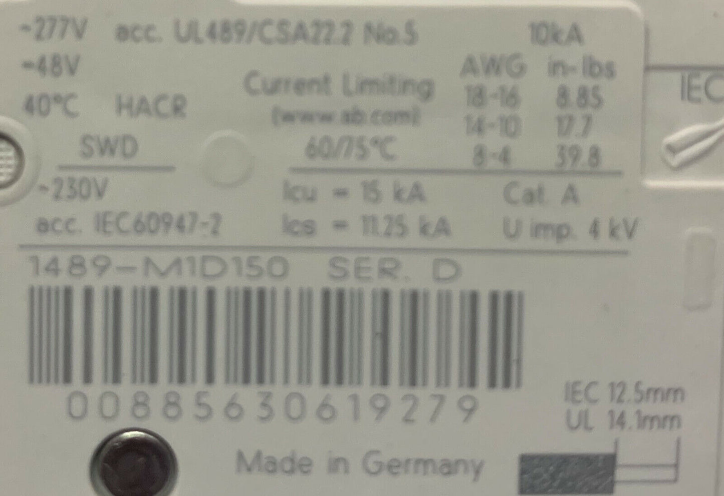 QTY 3 - Allen-Bradley 1489-M / 1489-M1D150 SER D CIRCUIT BREAKERS