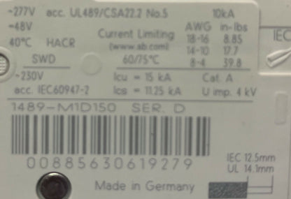 QTY 3 - Allen-Bradley 1489-M / 1489-M1D150 SER D CIRCUIT BREAKERS