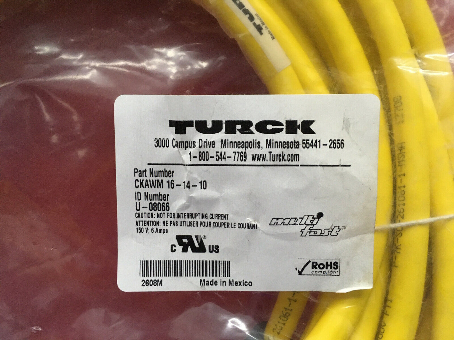 TURCK CKAWM 16-14-10 / U-08066 CONJUNTO DE CABLES DE UN SOLO EXTREMO MINIFAST