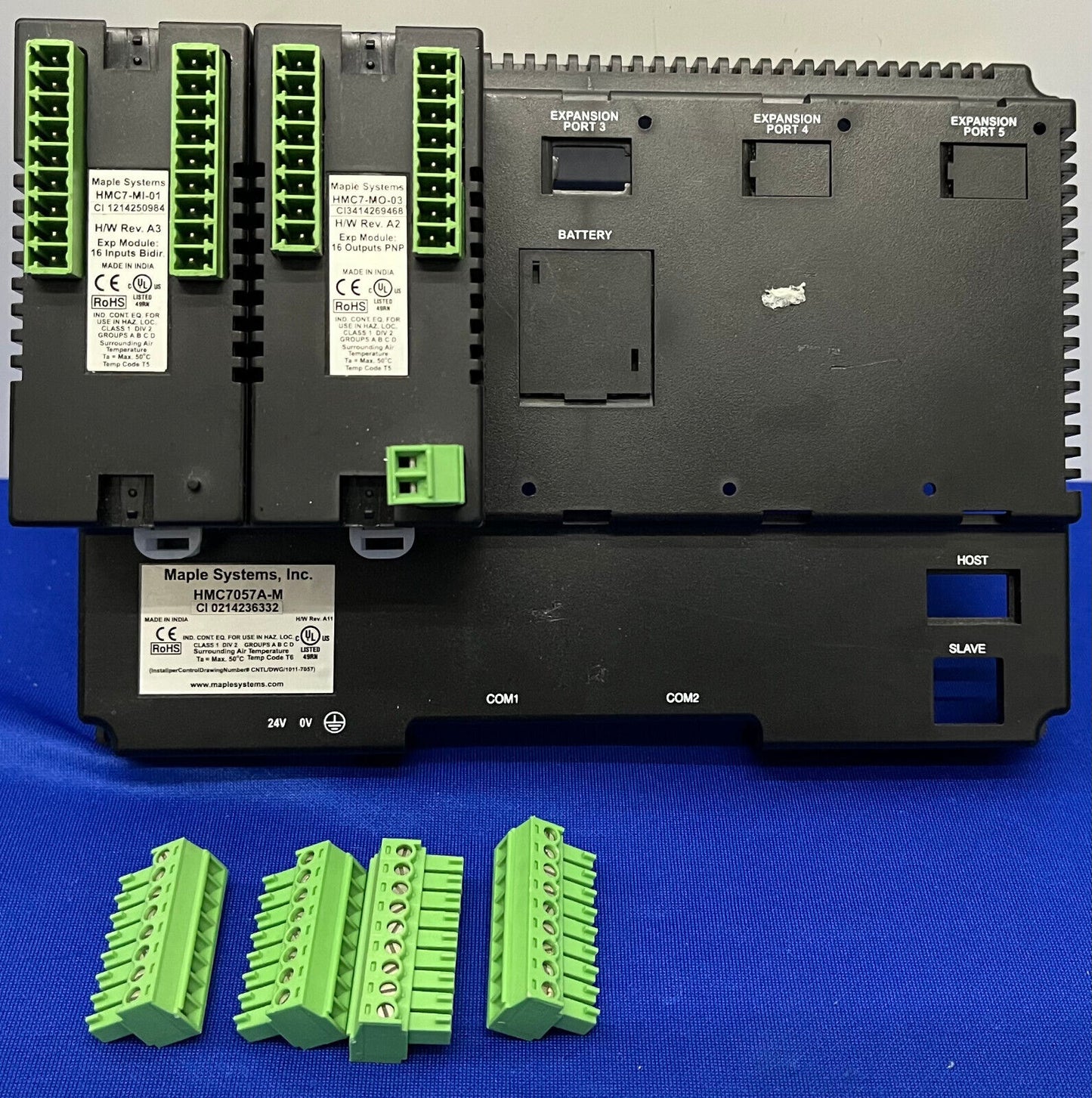 MAPLE SYSTEMS I/O EXPANSION MODULES 1 EA HMC7-MO-03 & HMC7-MI-01  & 1 BACK PANEL