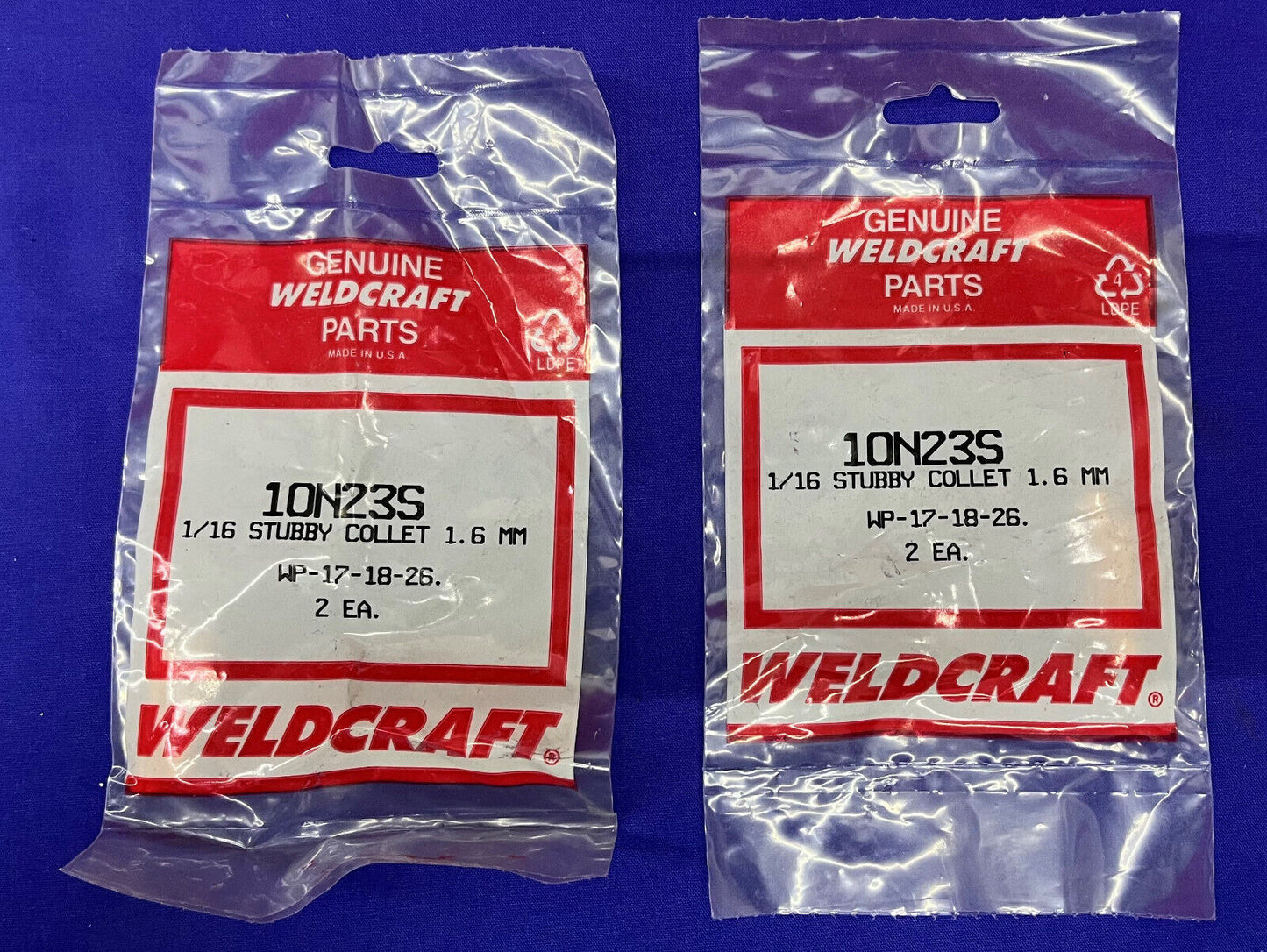 1 LOT OF 2 PACKAGES -  Weldcraft Stubby Collet 10N23S 1.6mm