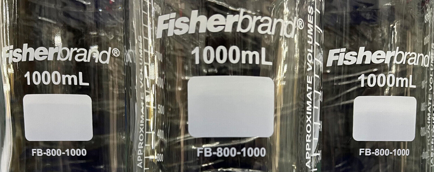 FISHERBRAND REUSABLE GLASS MEDIA BOTTLES W/ CAP 33.8oz 1000mL FB-800-1000  QTY 5