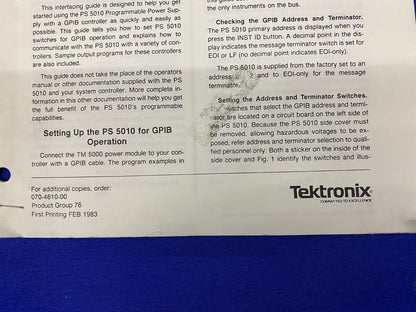 TEKTRONIX ® PS 5010 / 070-4610-00 GRUPO DE PRODUCTOS 76, 1983, GUÍA DE INTERCONEXIÓN