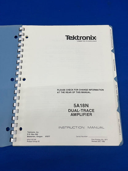 TEKTRONIX 5A18N / 070-1137-00 DUAL-TRACE-VERSTÄRKER BEDIENUNGSANLEITUNG 