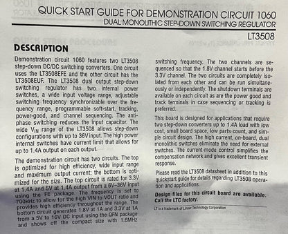 Linear Technology Board Demonstration Circuit DC1060A LT3508EFE/LT3508EUF