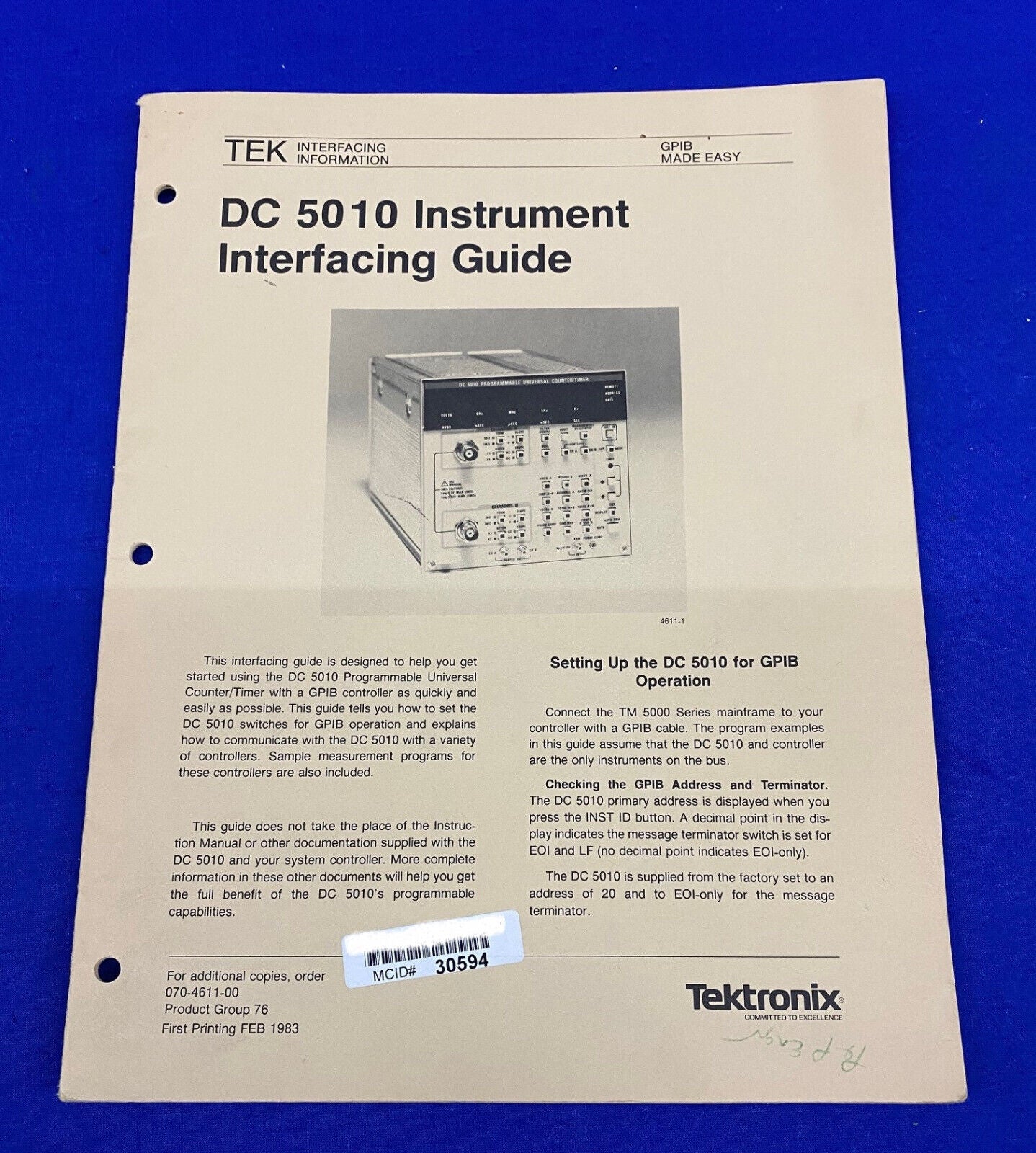 TEKTRONIX ® DC 5010  / 070-4611-00 PRODUCT GROUP 79, 1983, INTERFACING GUIDE