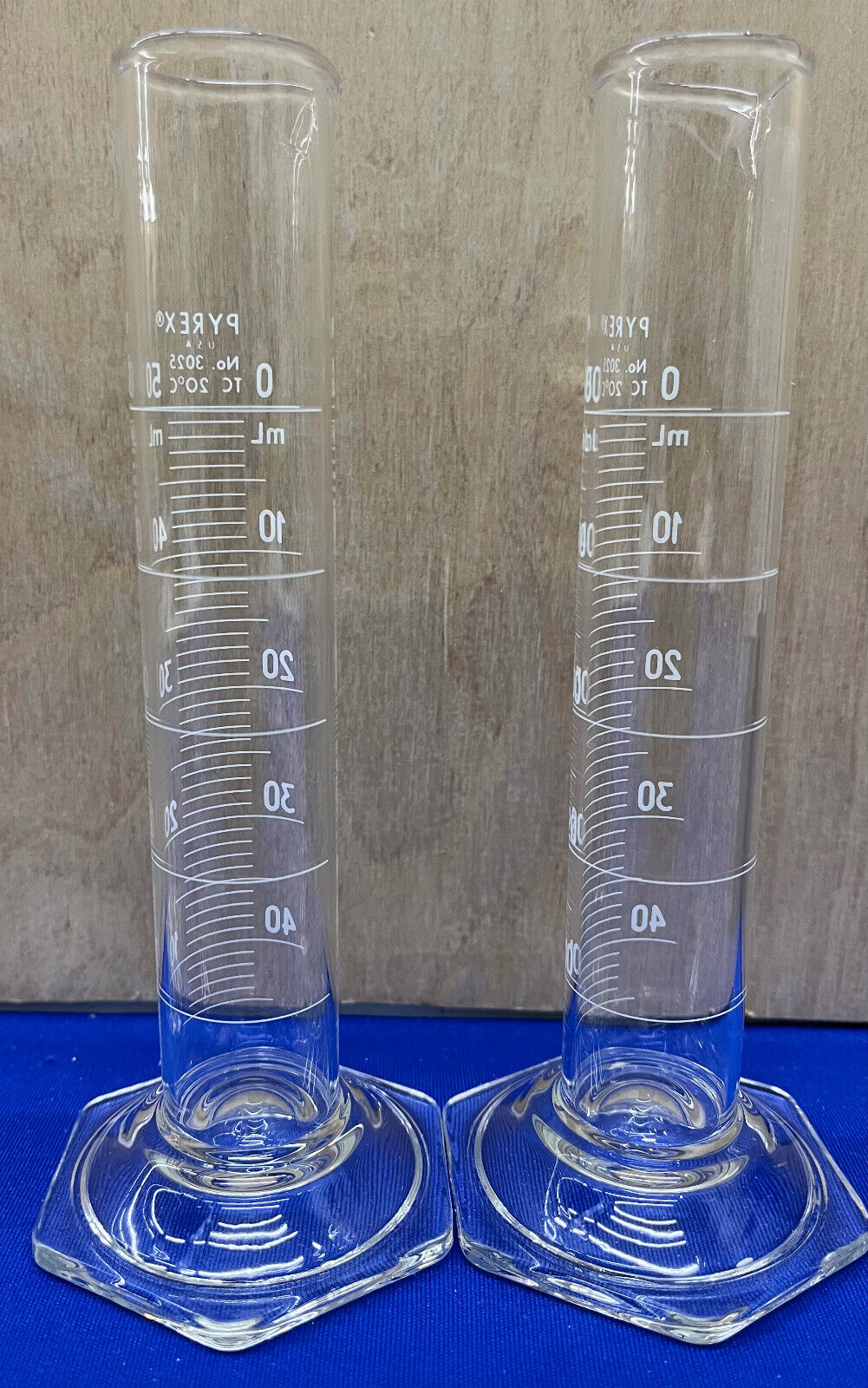 PYREX ®  CORNING GLASS 3025-50 DOUBLE METRIC SCALE CYLINDER 50mL - 1 LOT QTY 6