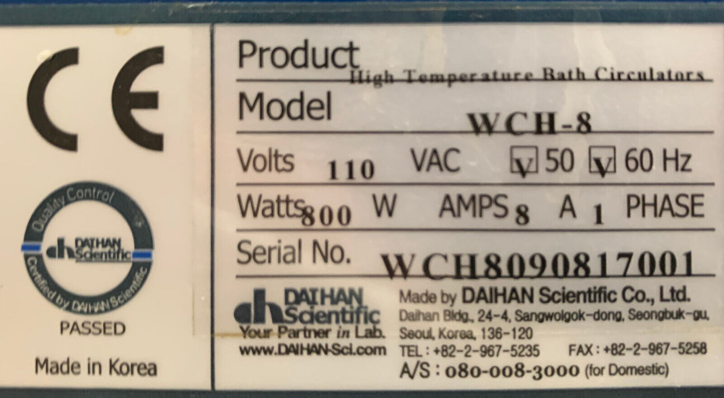 PARTS/REPAIR DAIHAN WCH-8 WISECIRCU HIGH TEMPERATURE BATH CIRCULATOR 110VAC