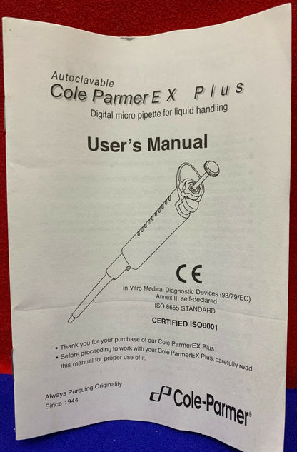 COLE PARMER 07911-17 ADJUSTABLE VOLUME PIPETTE 10 - 100UL