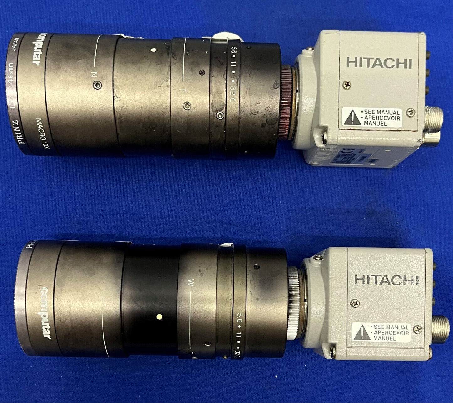 HITACHI COLOR CAMERA KP-D20BU w/ COMPUTAR MACRO 10X MAGNIFYING LENS QTY 2  PARTS