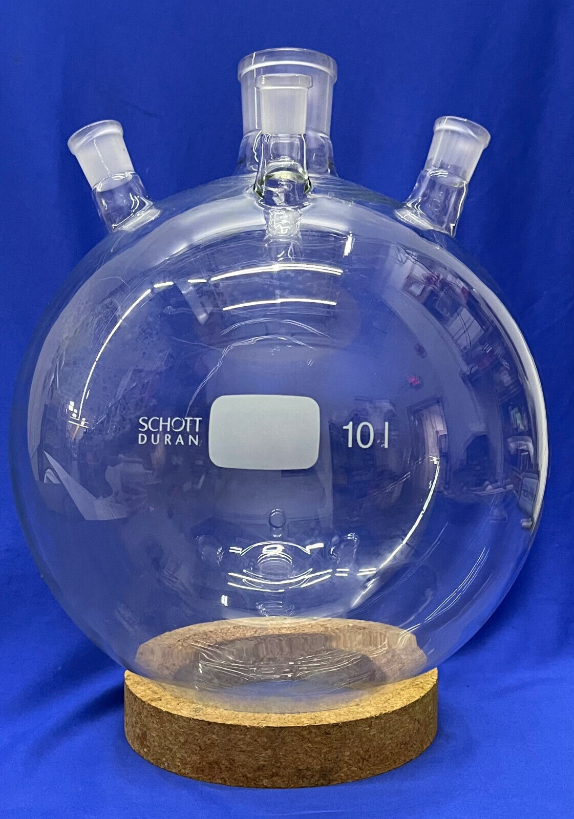 SCHOTT DURAN 10L FIVE 5 NECK ROUND BOTTOM GLASS LABWARE FLASK