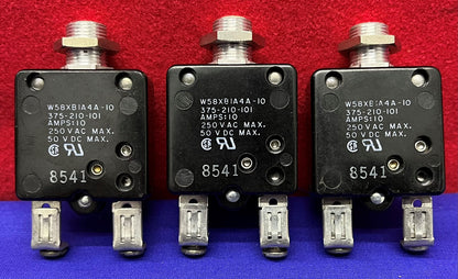 Lot of 3 Potter & Brunfield W58XB1A4A-10 Circuit Breaker 375-210-101 250VAC