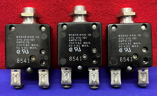 Lot of 3 Potter & Brunfield W58XB1A4A-10 Circuit Breaker 375-210-101 250VAC