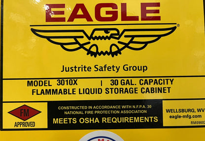 JUSTRITE / EAGLE 3010X 30 GAL CAPACITY FLAMMABLE LIQUID STORAGE CABINET