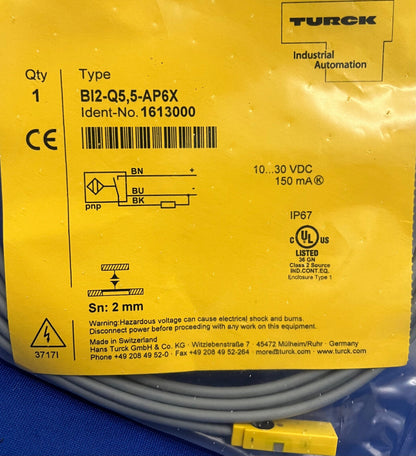 TURCK BI2-2Q5,5-AP6X 2mm RANGE PROXIMITY SENSOR SWITCH IDENT-NO 1613000 10-30VDC