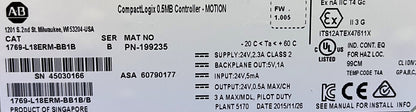 CONTROLADOR COMPACTLOGIC DE 0,5 MB DE AB ALLEN BRADLEY - MOVIMIENTO 1769-L18ERM-BB1B SERIE B