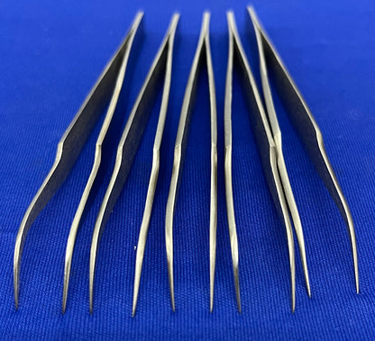 AVEN 7-SA CURVED SUPER FINE POINTS TWEEZERS 4 3/4” SS - 1 LOT QTY 10