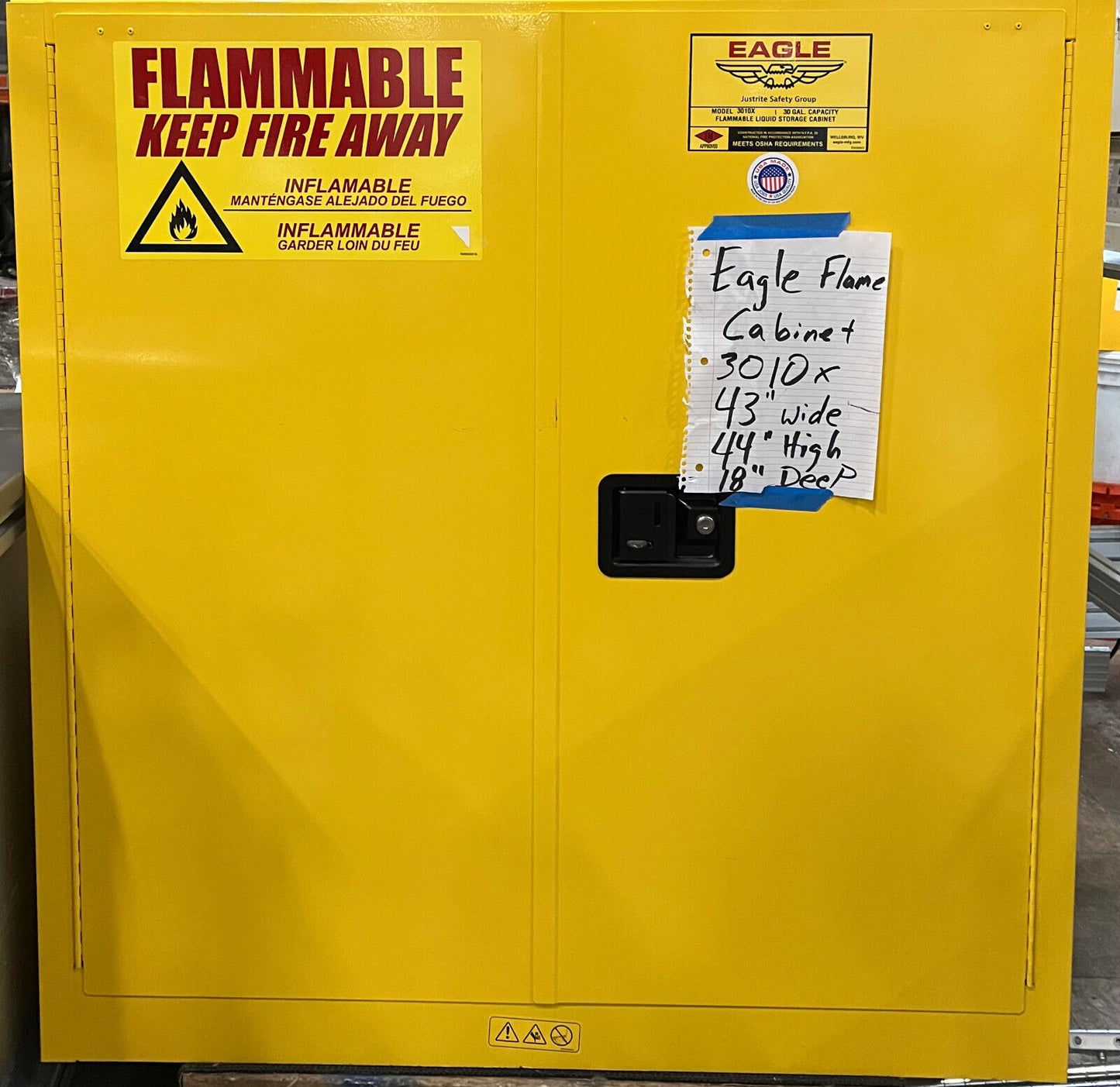 JUSTRITE / EAGLE 3010X 30 GAL CAPACITY FLAMMABLE LIQUID STORAGE CABINET